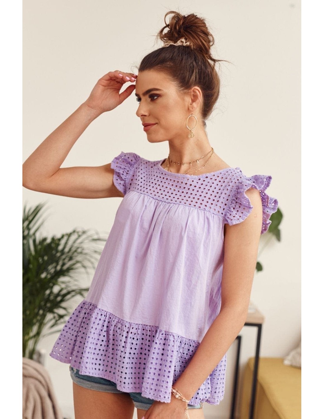 Bluza larga legata la spate, mov 21100 - Magazin online - Boutique